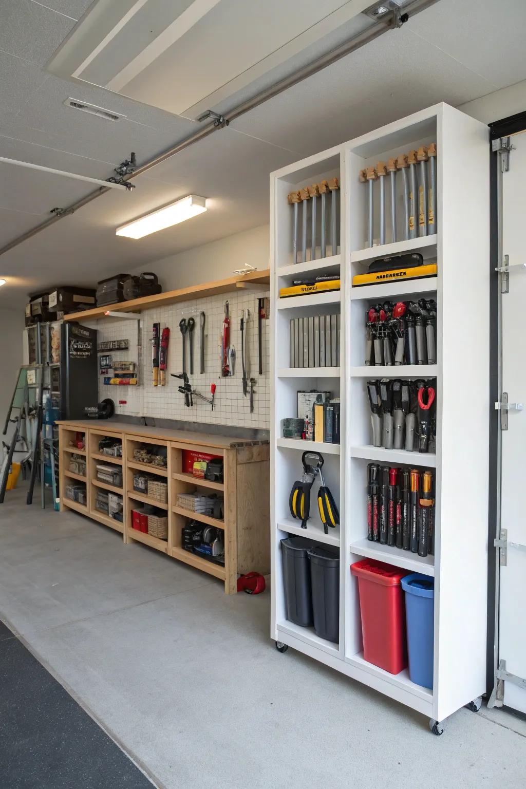 Stacked shelf dividers provide storage and aesthetic appeal in one.
