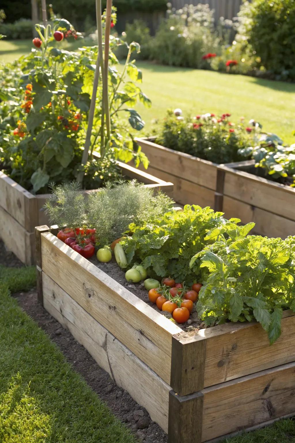 Elevated beds are a stylish and practical method for growing vegetables.