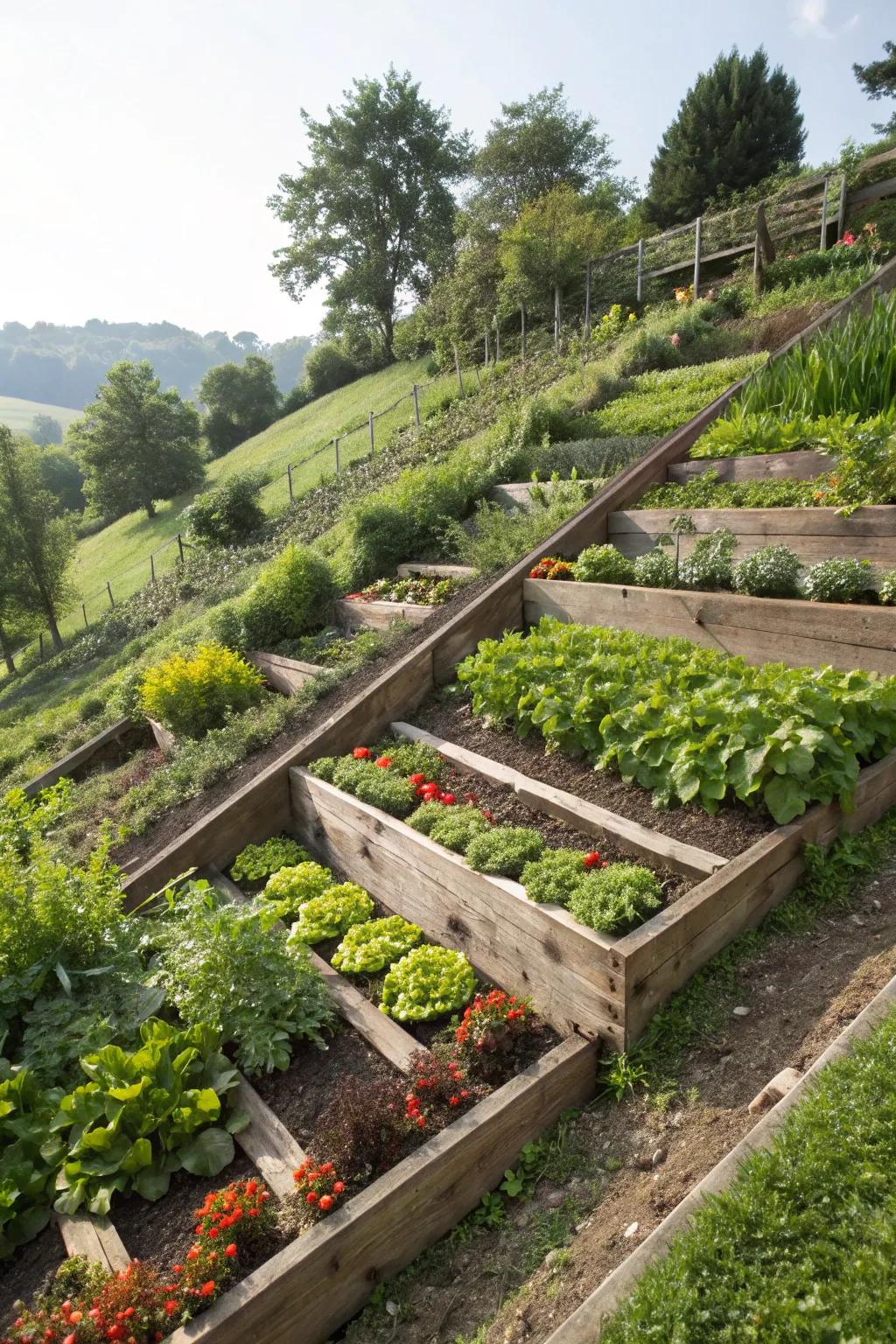 Edible gardens transform slopes into productive and beautiful spaces.