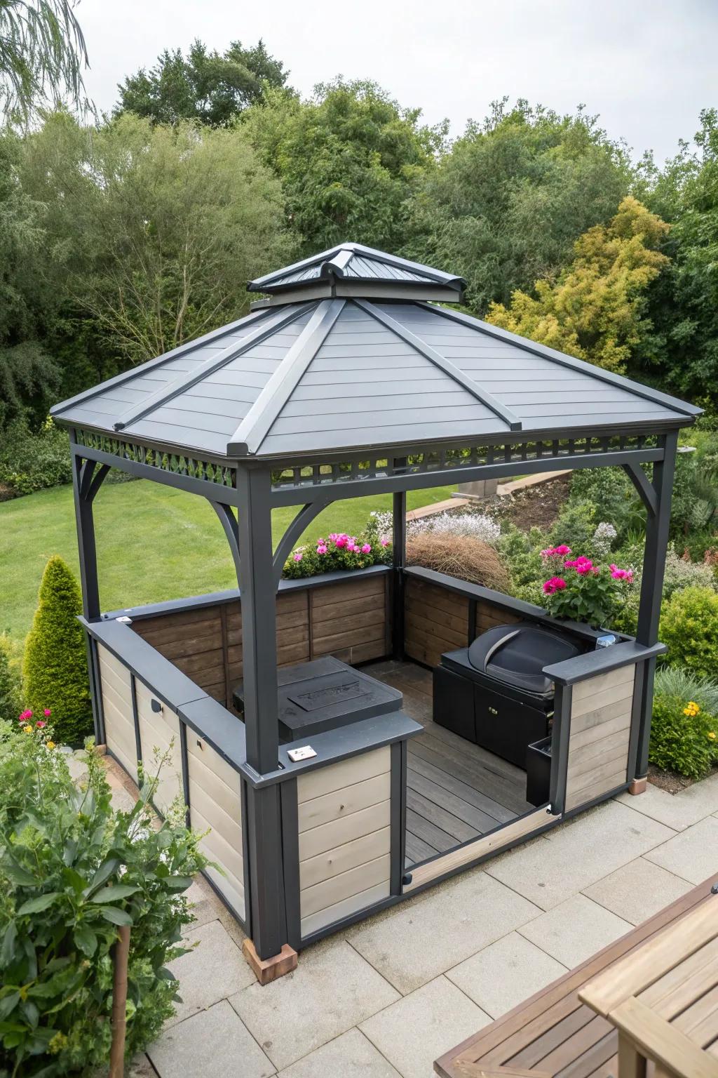 A gazebo with a retractable roof, offering flexibility for any occasion.