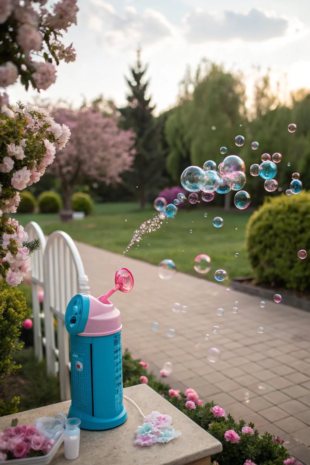 A whimsical bubble-filled gender reveal.