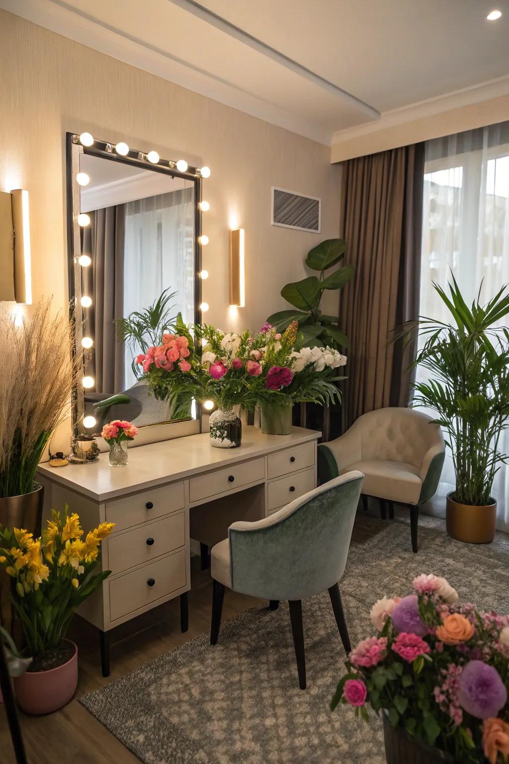 Greenery brings a refreshing natural element.