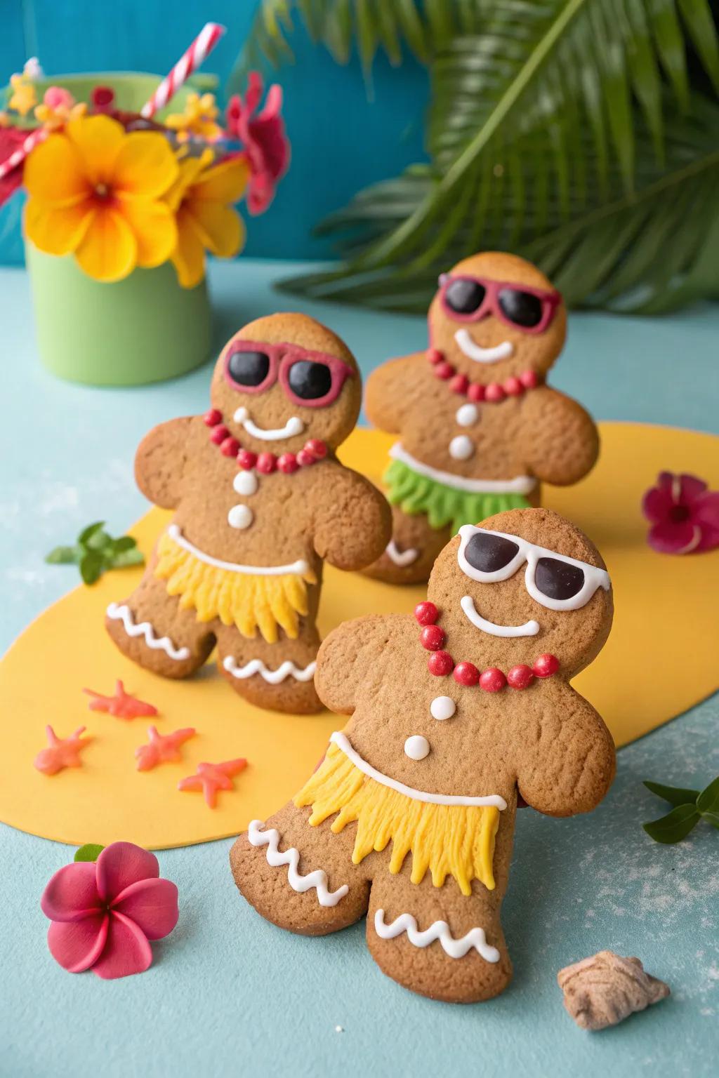 Tropical gingerbread men bringing sunshine to the holiday festivities.