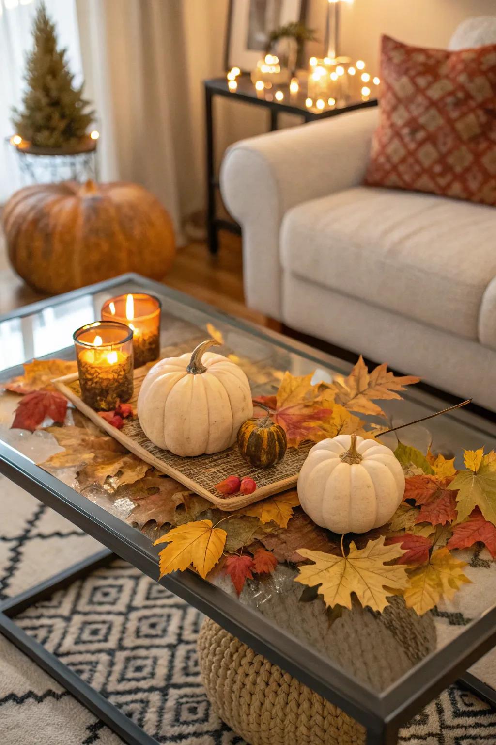 You can keep your coffee table looking fresh and inviting with seasonal decor.