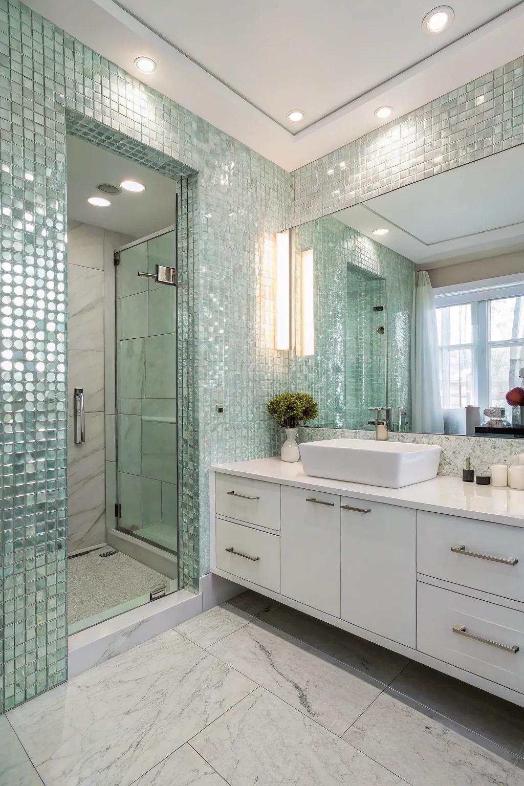Floor-to-ceiling glass squares introduce drama and sophistication to any space.