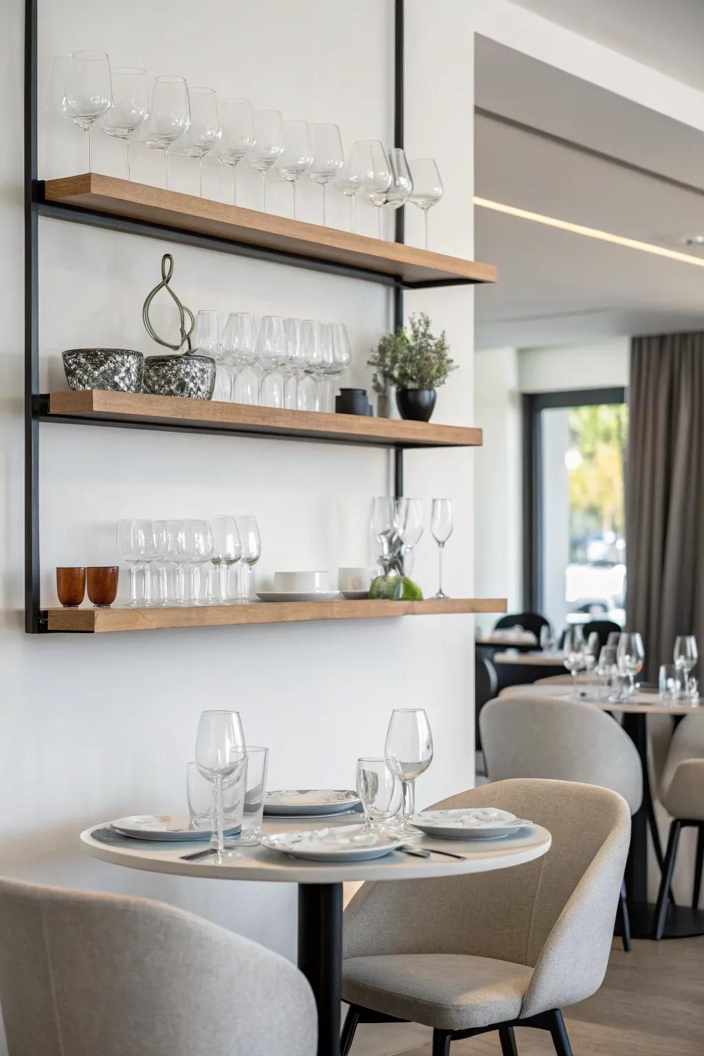 Understated wall mounts presenting elegant glassware.