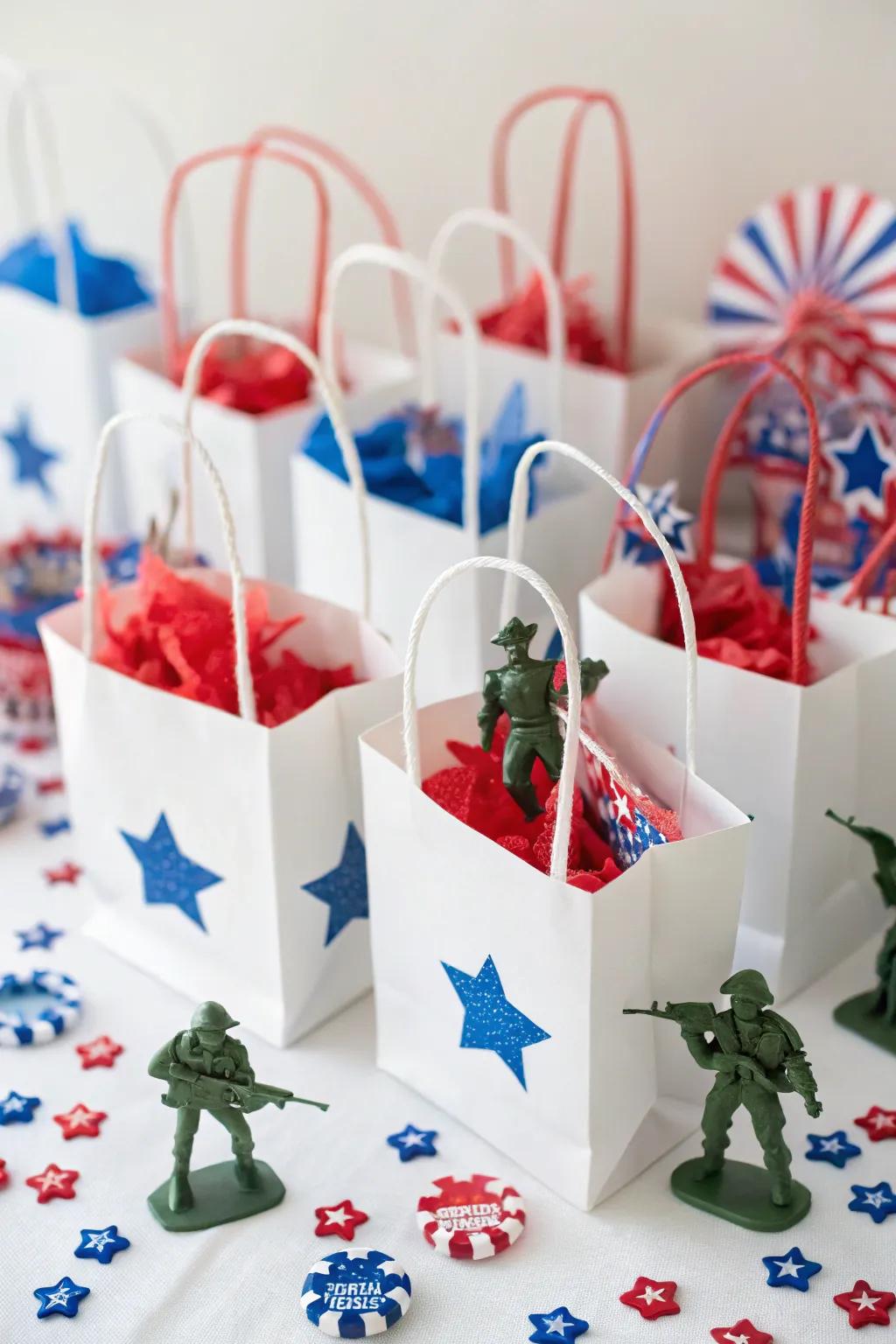 Miniature soldier gifts add a playful touch.