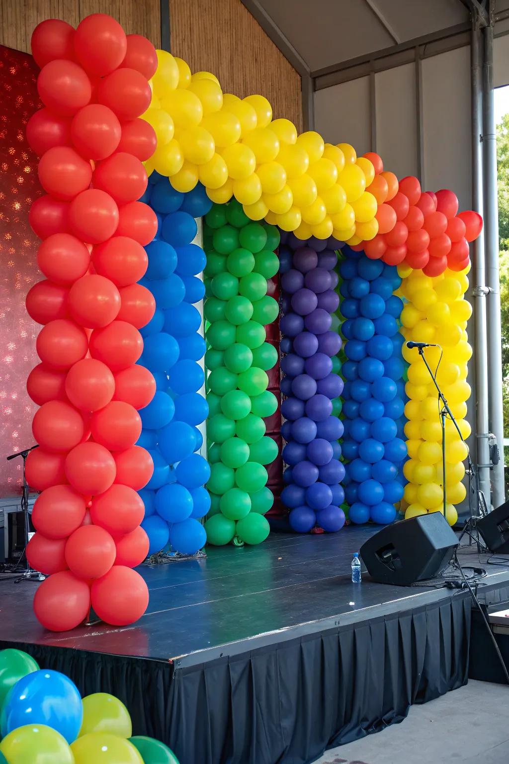 A balloon feature wall provides a dynamic backdrop for events.