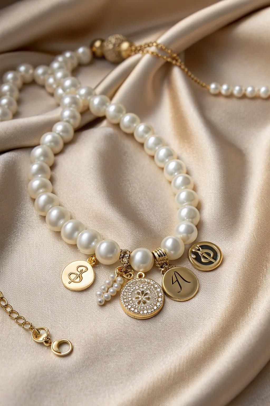 A refined necklace pairing pearls and custom charms.