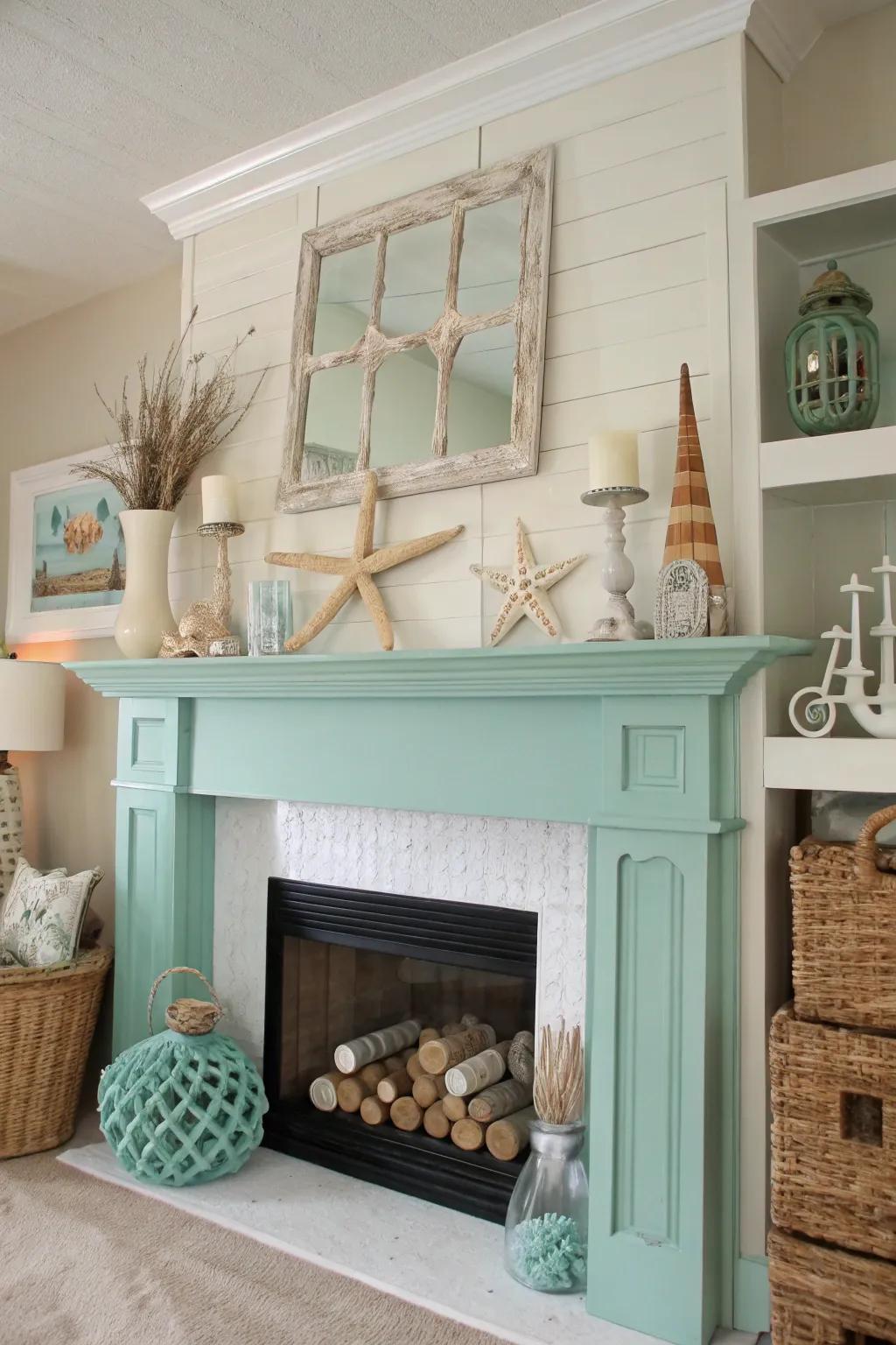 A beach-inspired room featuring a refreshing ocean green top piece.