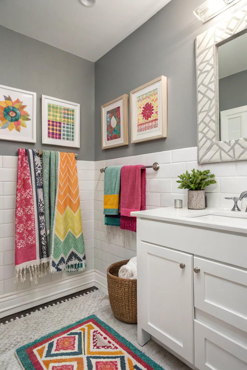 A splash of color with accessories brings personality to the bathroom.