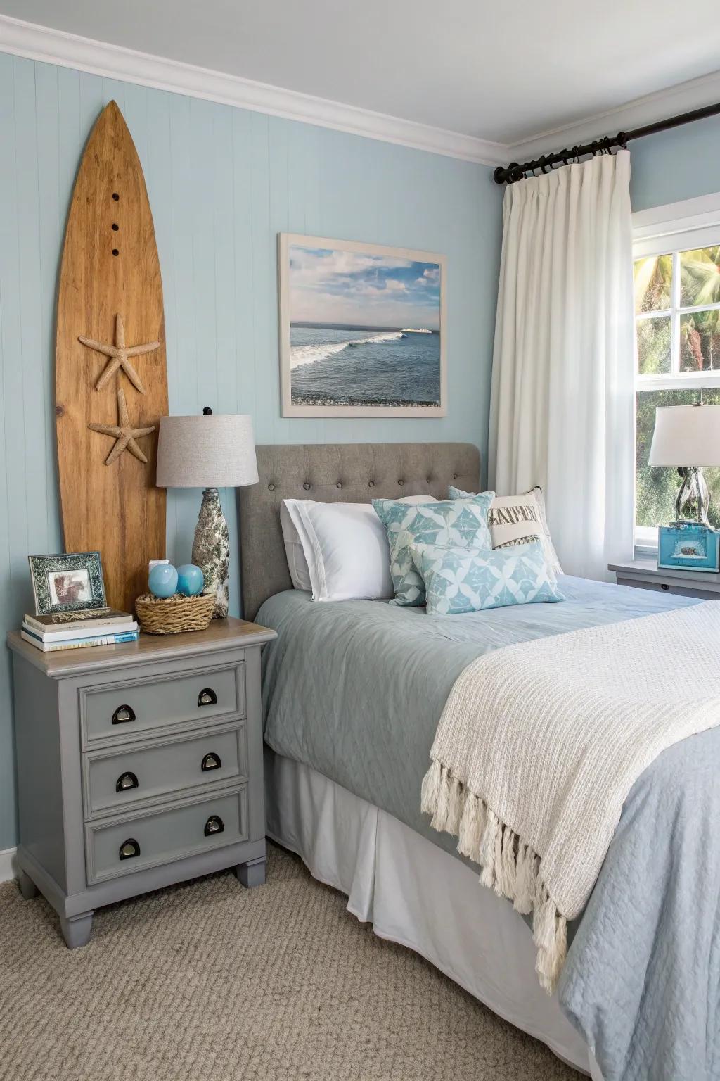 Capture coastal vibes with grey furniture and sea-inspired accents.