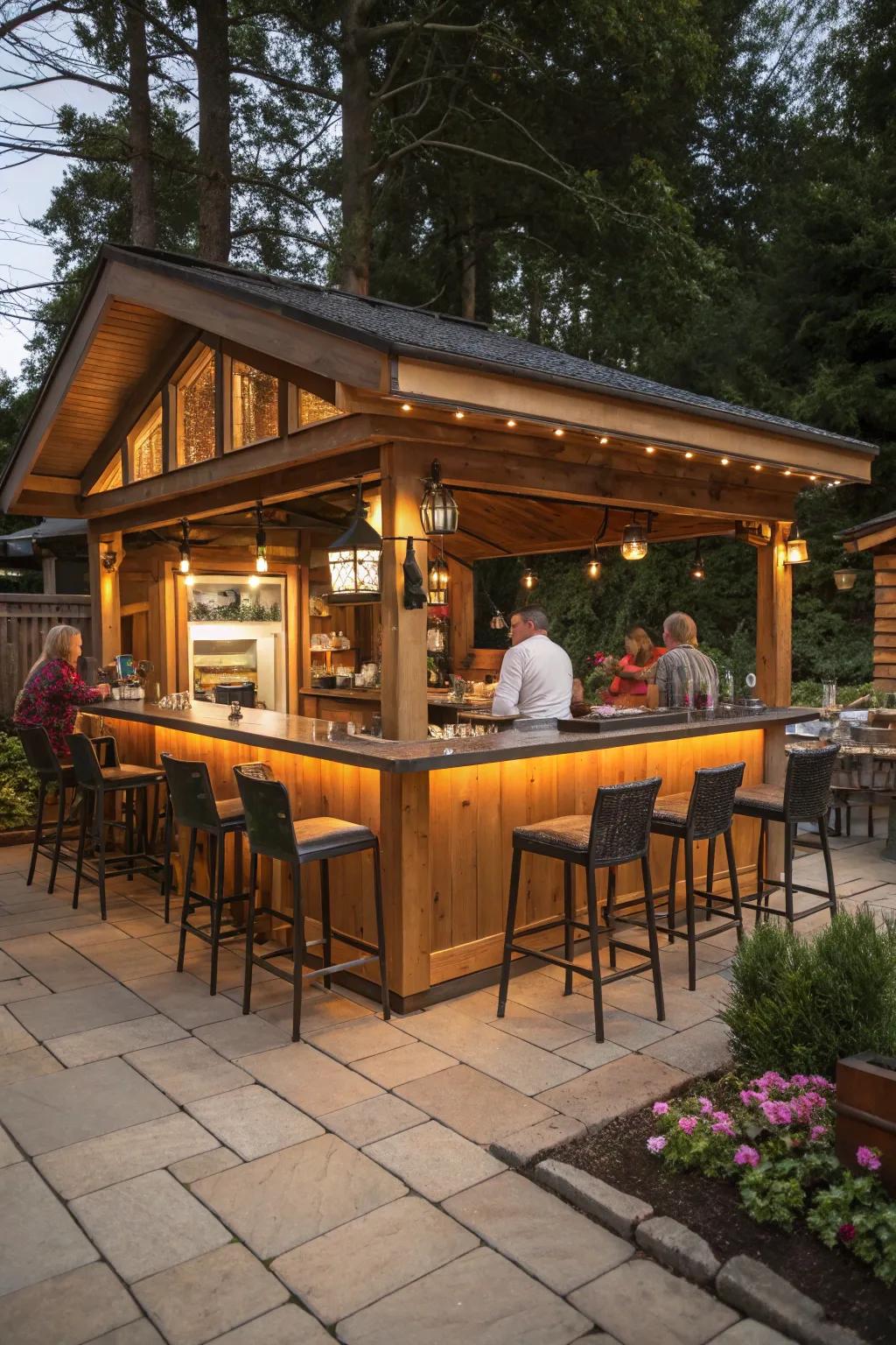 A grill hut with a bar setup for perfect outdoor fun.
