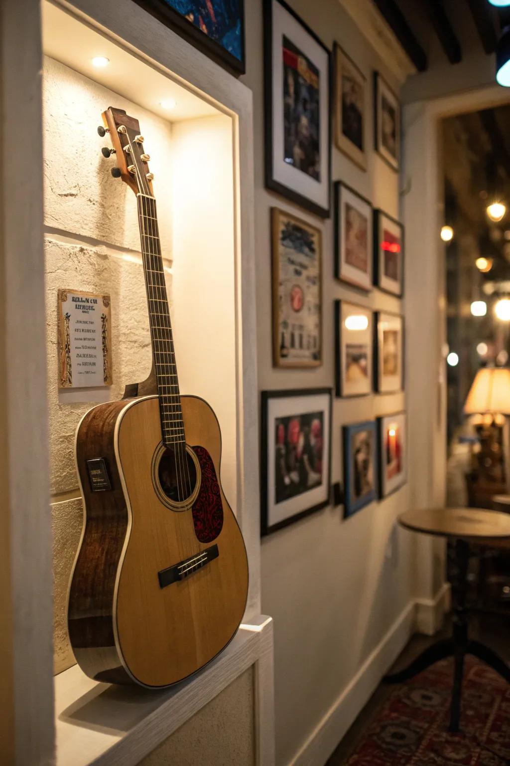 Guitar presented inside a comfortable recessed space.