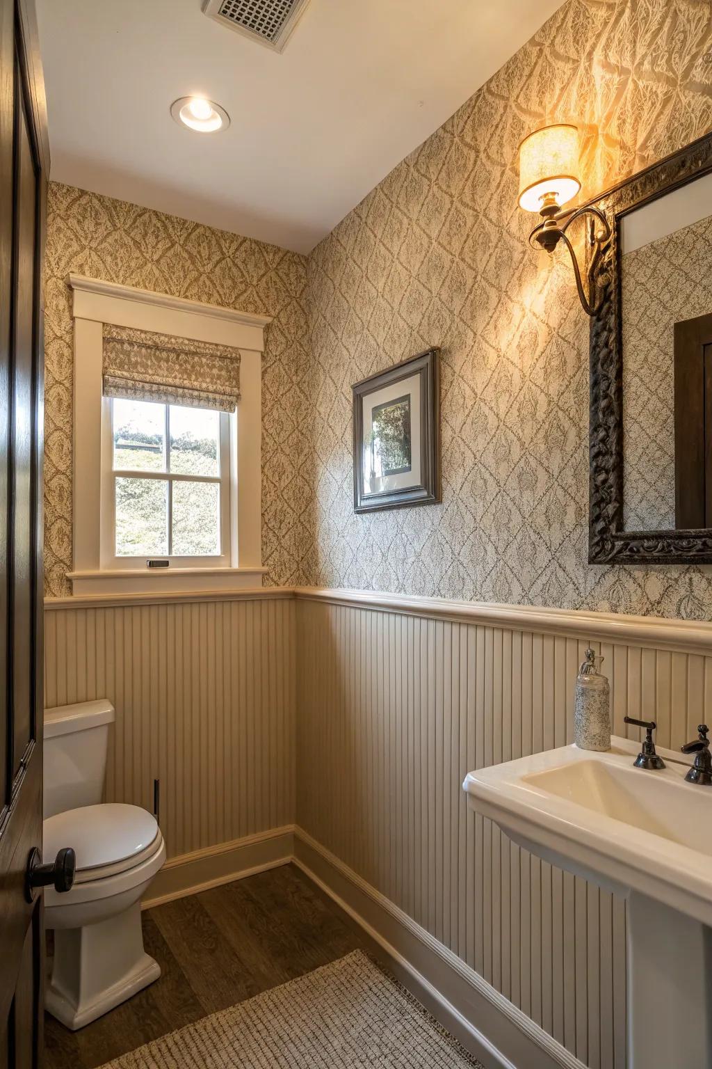 Textured walls bring understated depth and interest to your half bath.