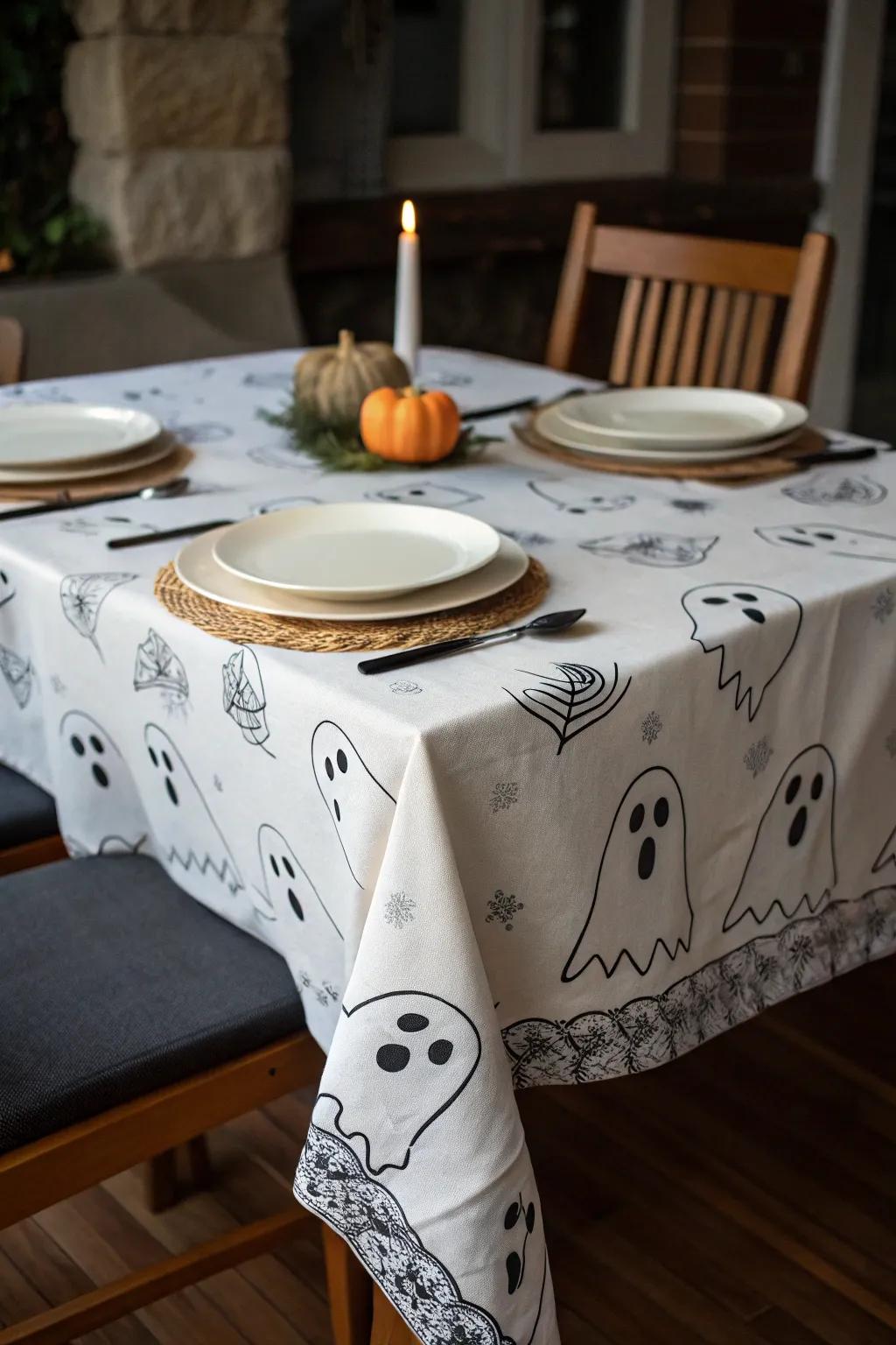 Surprise dinner guests with a ghost tablecloth.