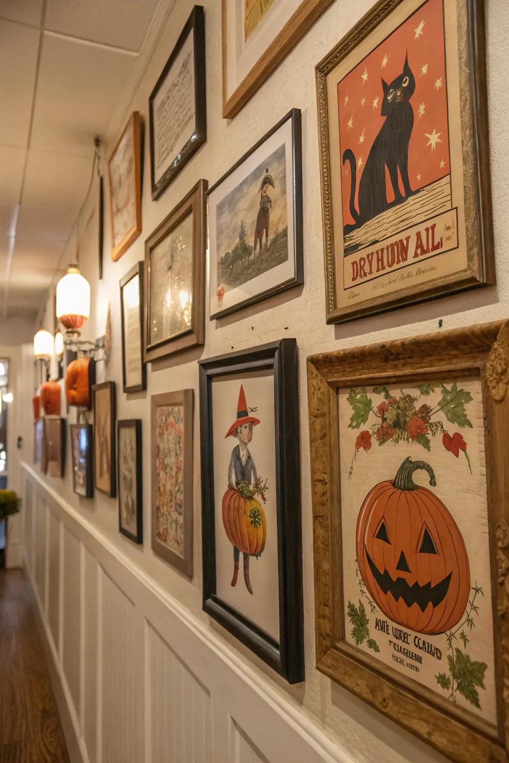 Vintage prints give a nostalgic touch to Halloween decorations.