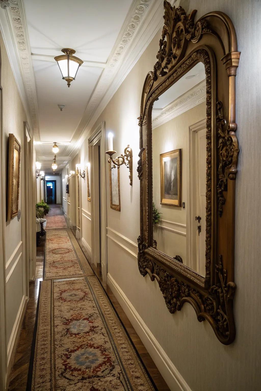 Vintage mirrors add charm and personality to hallways.