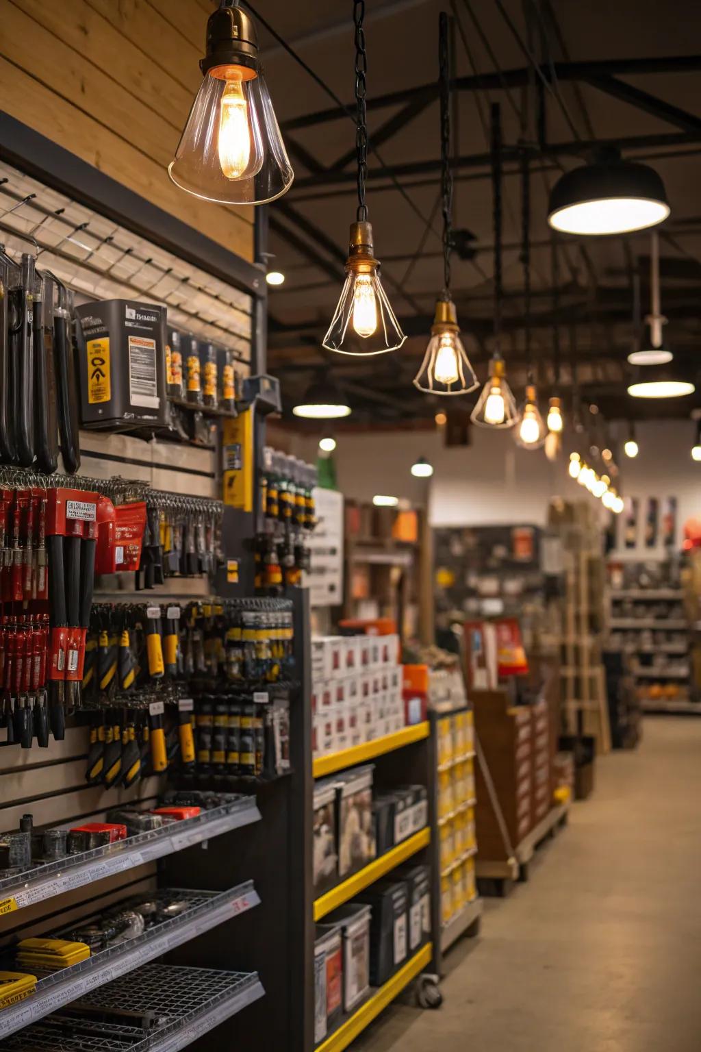 Strategic lighting showcases merchandise and enhances the store’s ambiance.