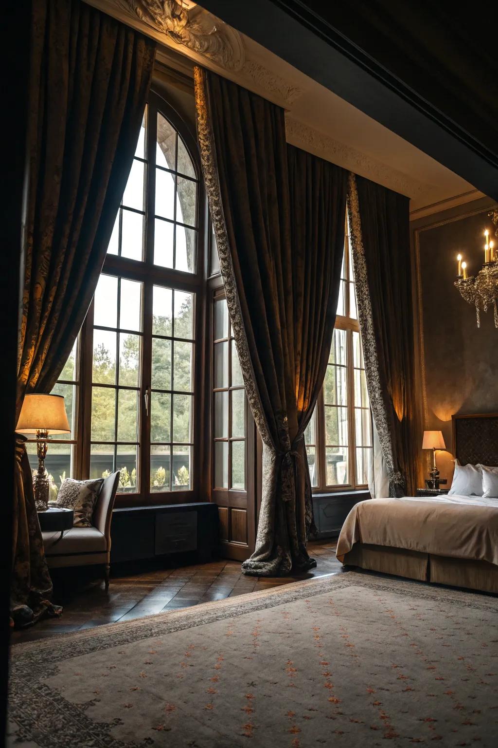 Substantial drapes lend drama and control the ambiance.