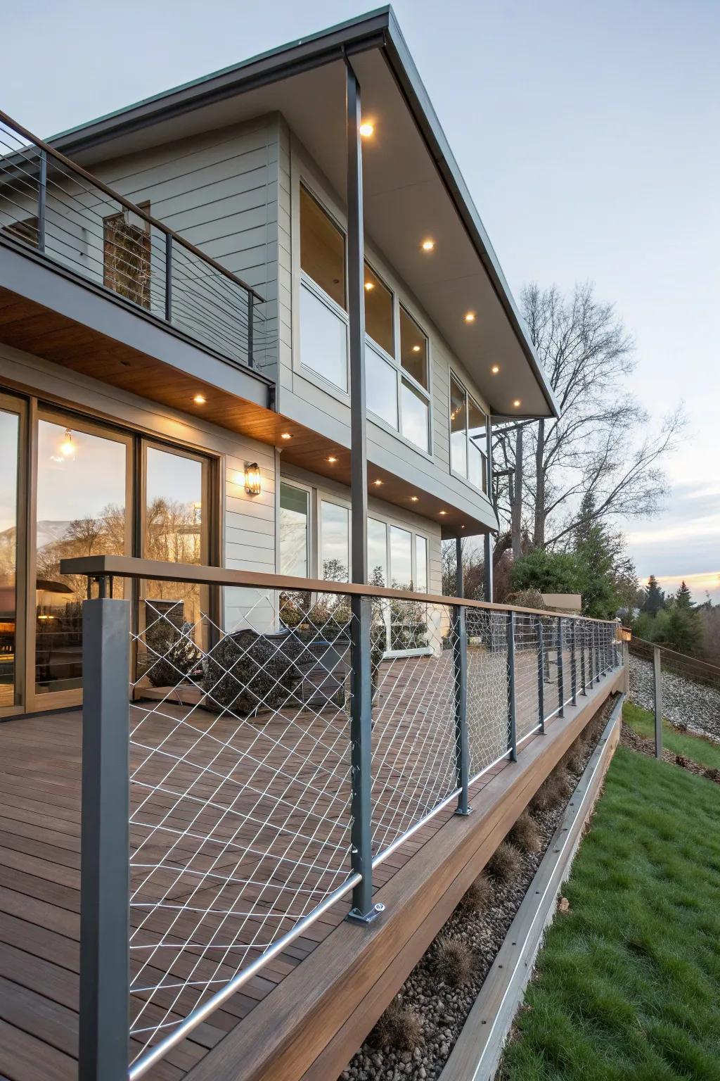 Angled screens craft a dynamic and modern deck appearance.