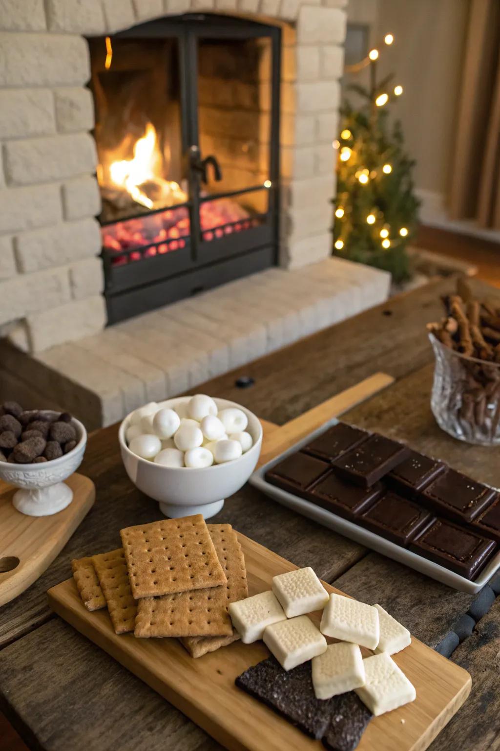 Delight in a classic treat with a s'mores bar by the fire.
