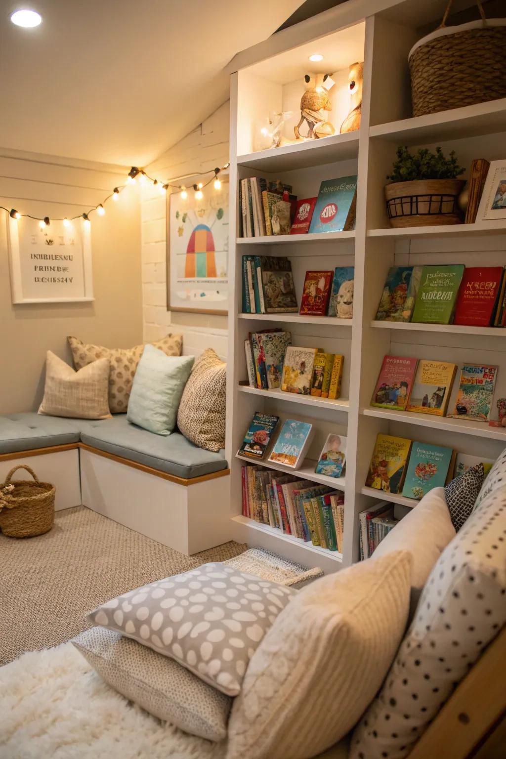 A comforting reading space designed to promote tranquil exploration.