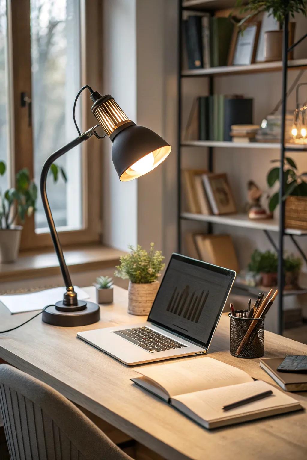 Task lighting is ideal for home office work.