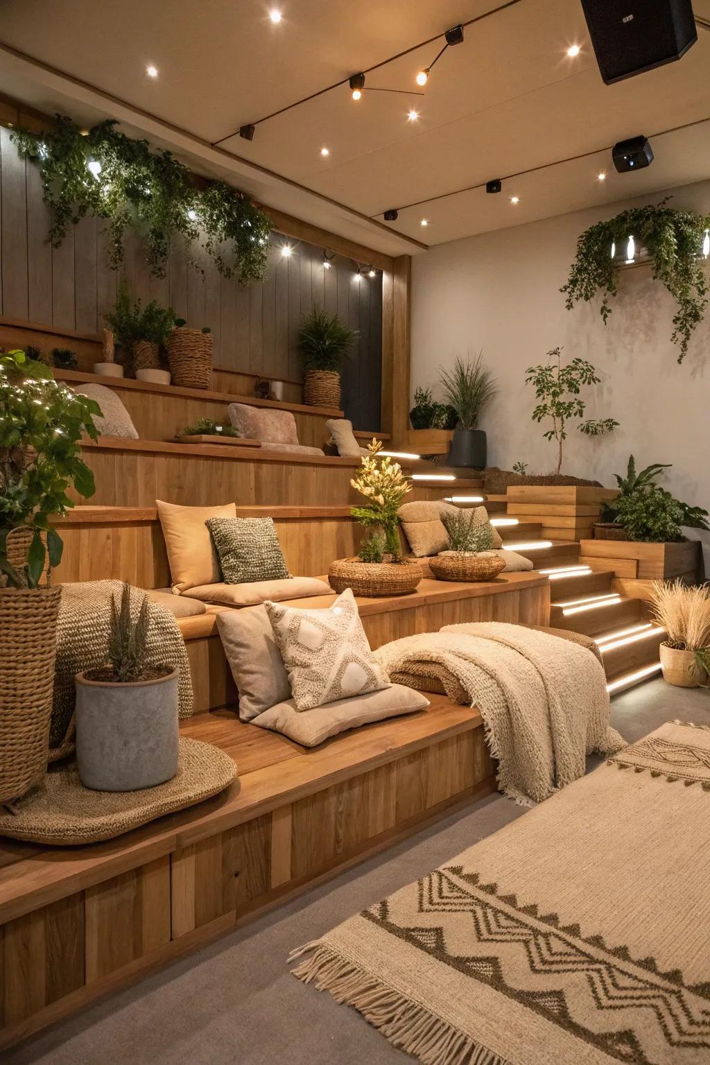 Natural wood adds warmth and elegance to your home theater risers.