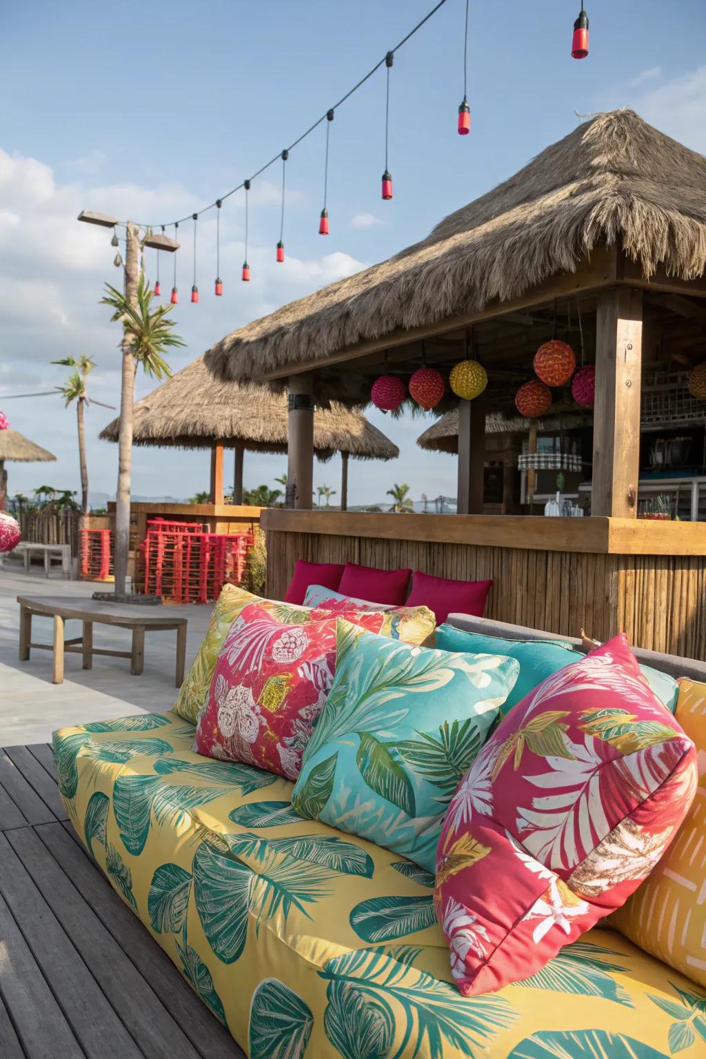Bright seating pads enhance comfort and style.