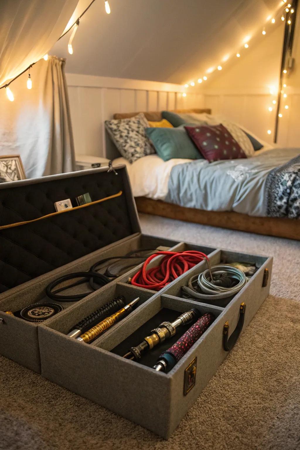 Under-the-bed storage is a great way to hide away your smoking bits and pieces.