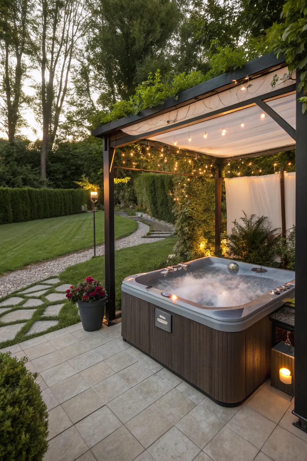 A gazebo injects panache and cover into the hot tub area.