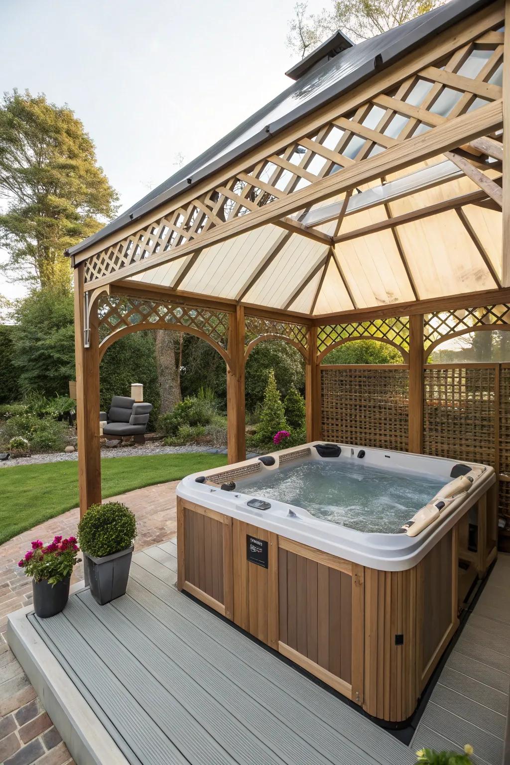 A gazebo featuring a retractable roof for adaptable comfort.