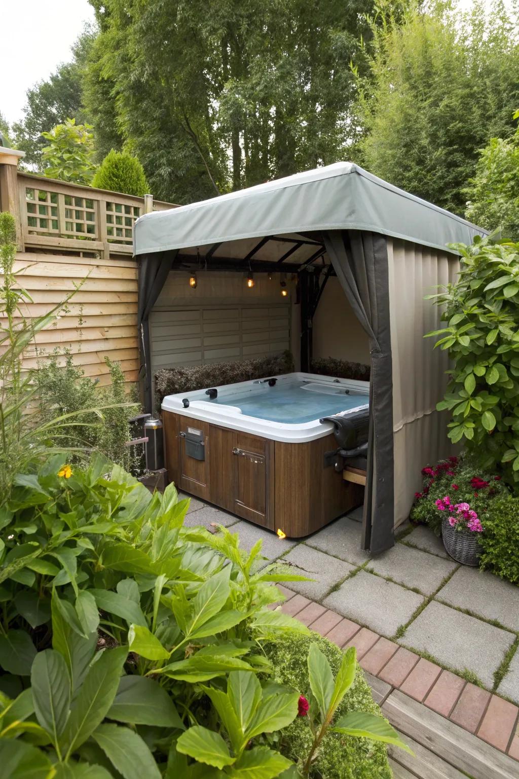 Tarpaulin enclosures furnish budget-conscious and adaptable seclusion.