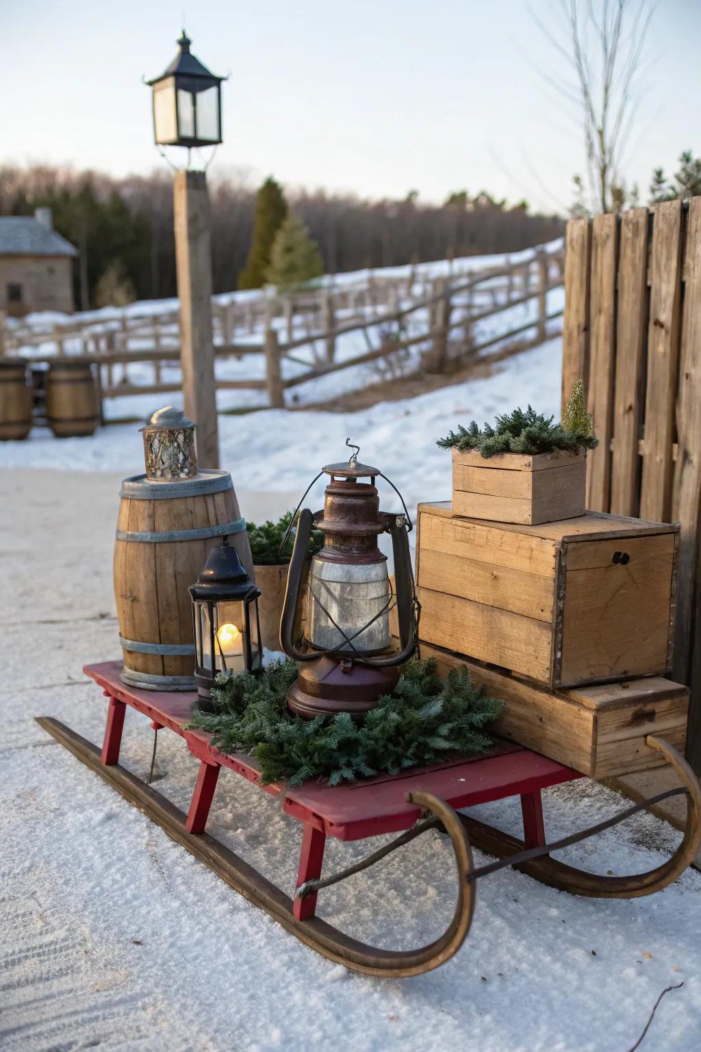 A sled adorned with unique vintage finds
