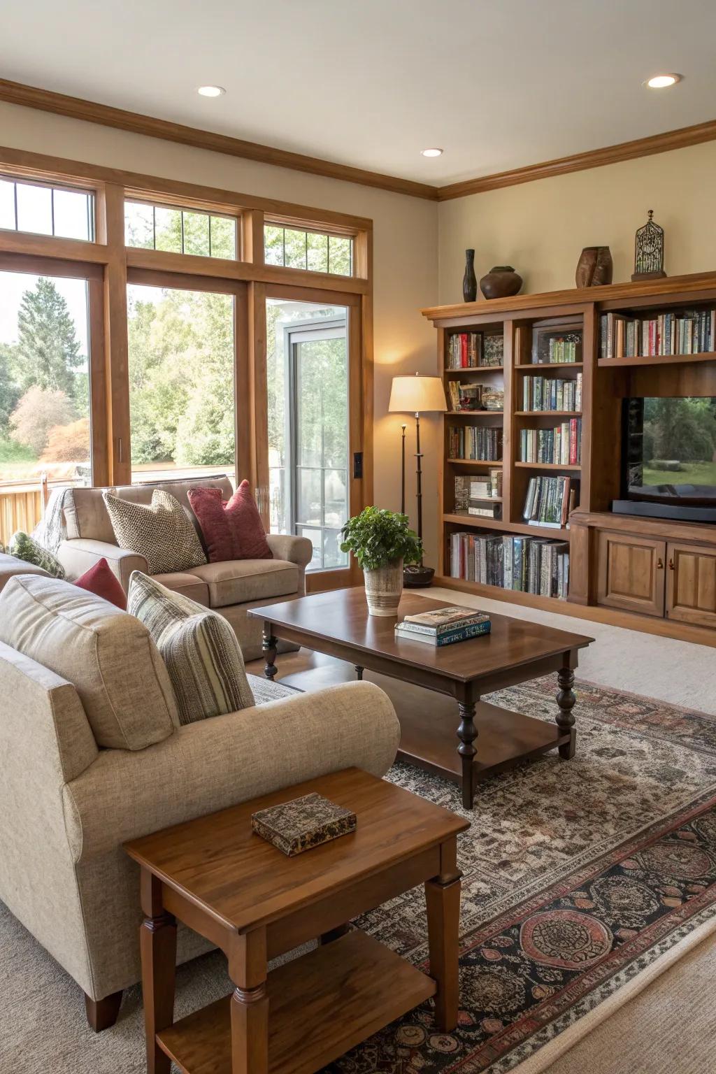 Rearranged furniture creates a functional and inviting space.