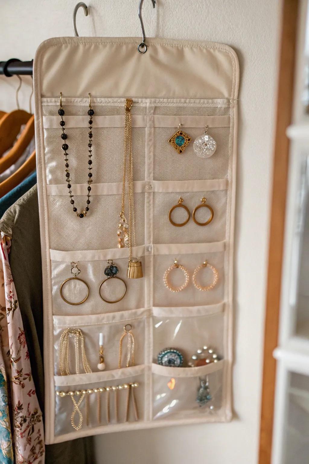 Maintain tidiness and transparency with fabric pocket organizers.
