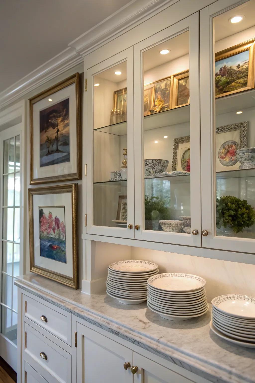 Creative details imbuing ingenuity into the glass cabinets.