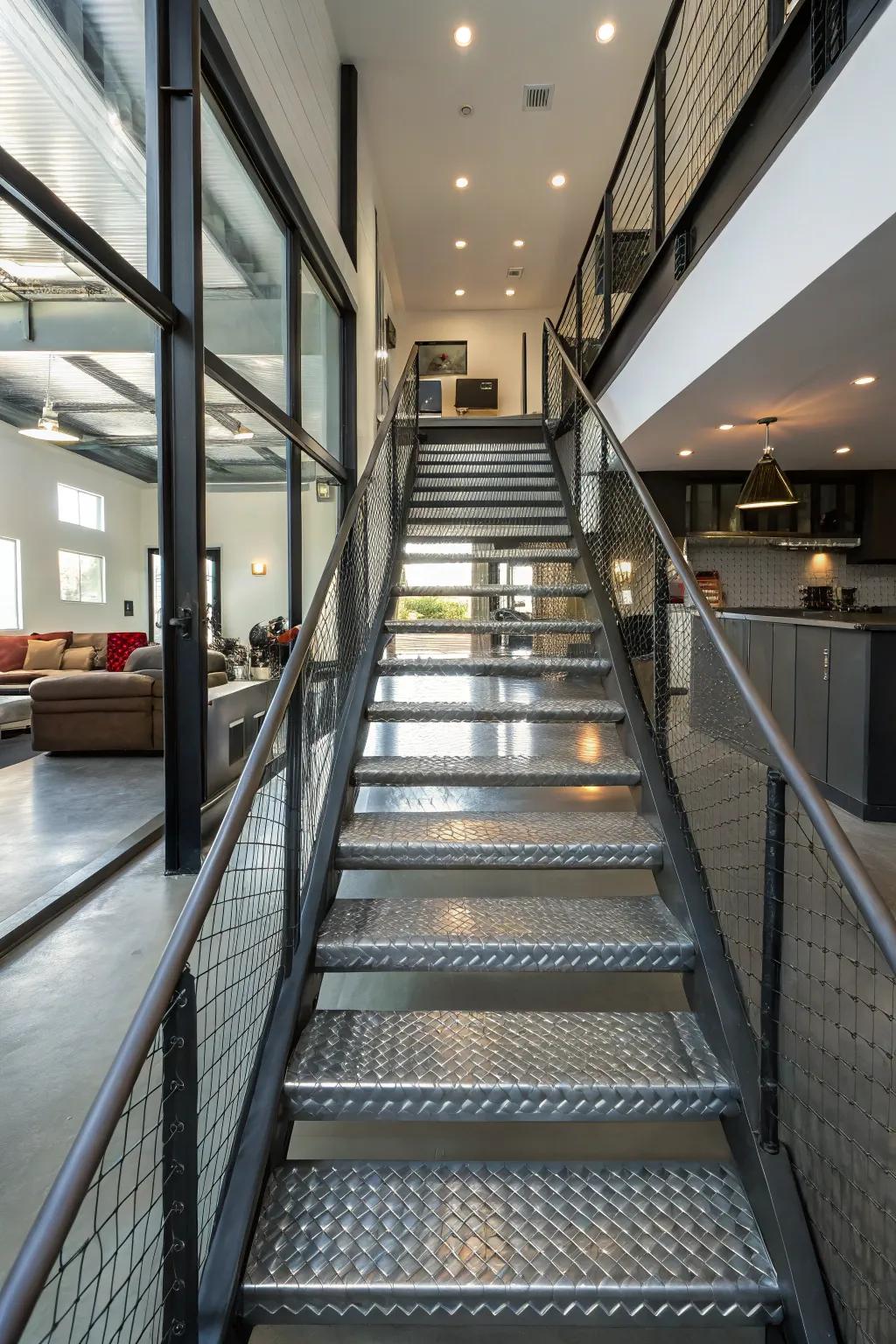 Introduce an urban vibe with iron stairs.
