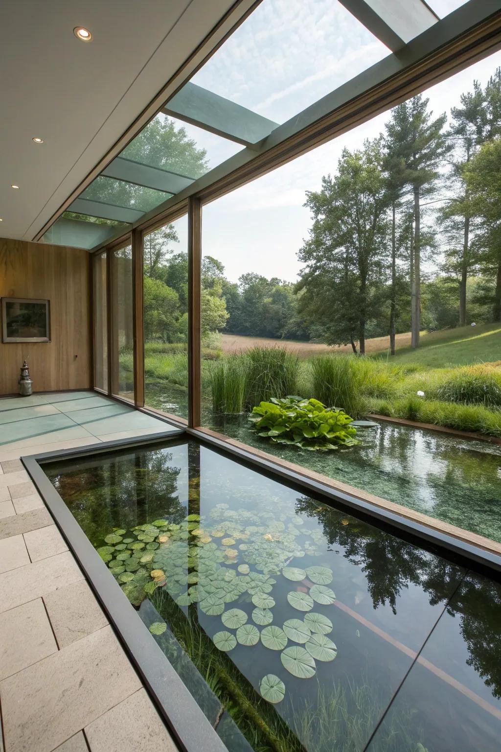 Indoor-outdoor ponds blur the collections among nature and home.