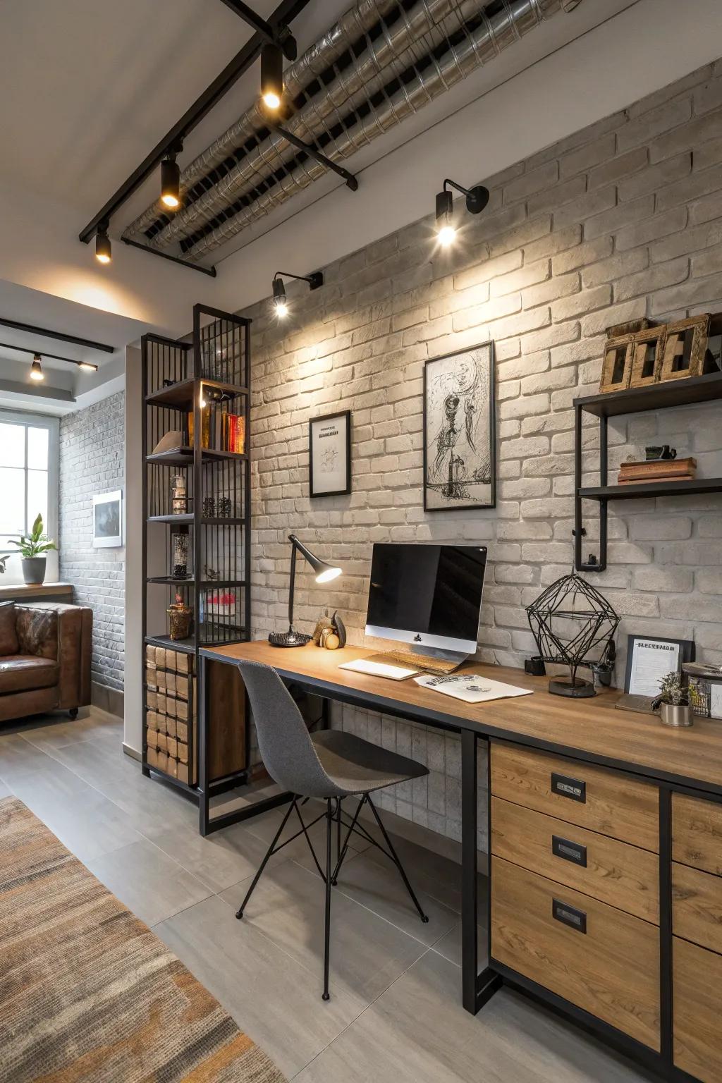 Modern industrial home workspace featuring LED modernization lighting