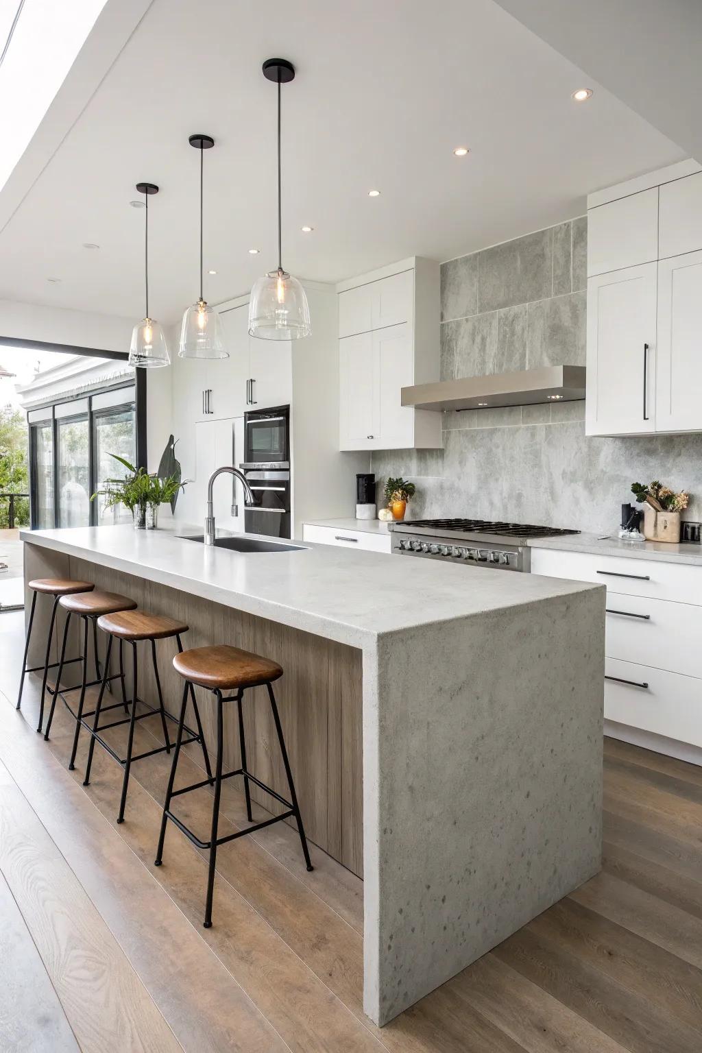 Concrete overlays offer a sleek, modern aesthetic for any kitchen.