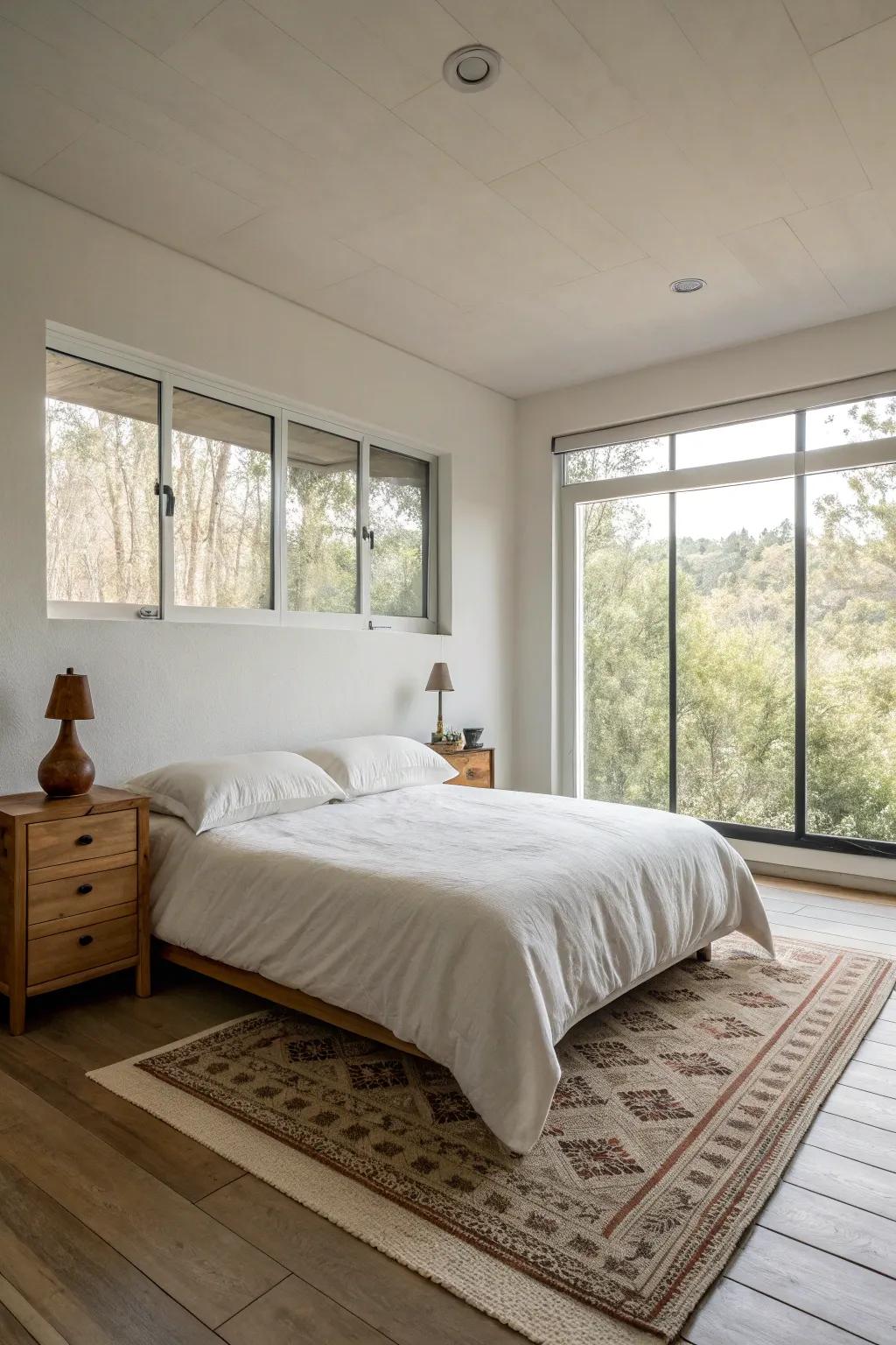 A minimalist bedroom creates a serene retreat.