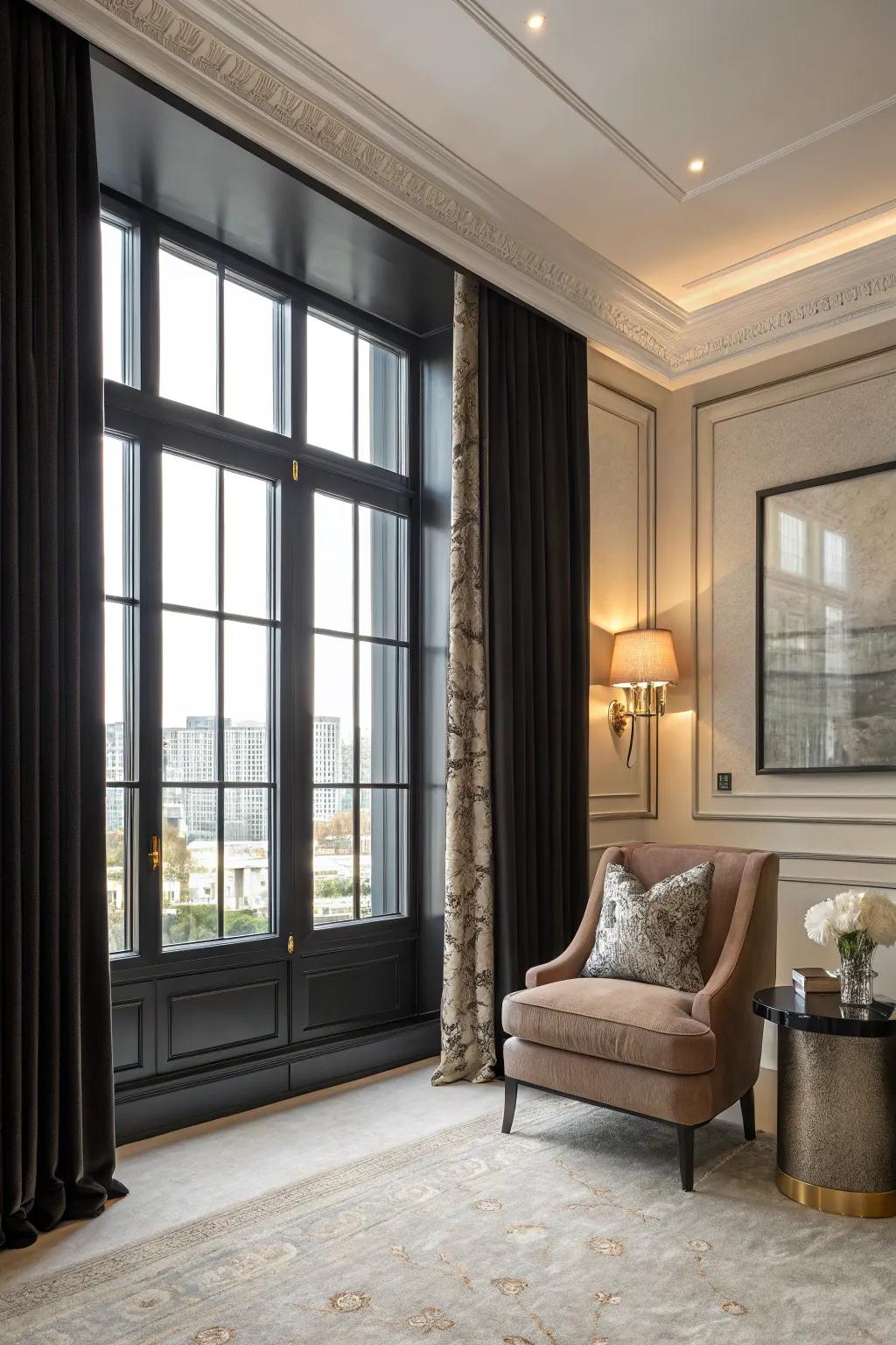 Flat ebony frames offer a luxurious and elegant touch.