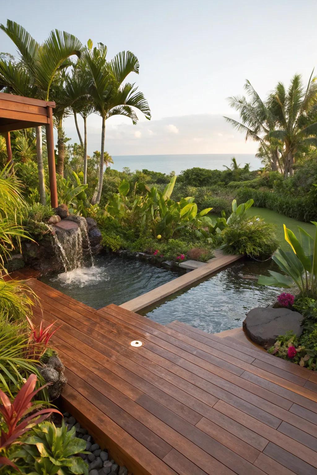 Create a lush tropical oasis with a brazilian walnut deck.