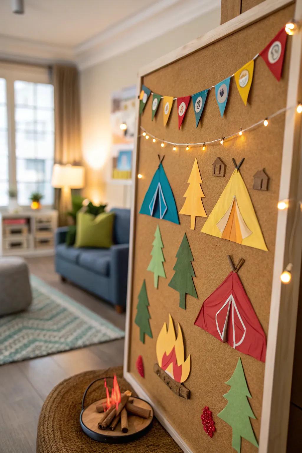 A camping-themed display board for daring spirits.