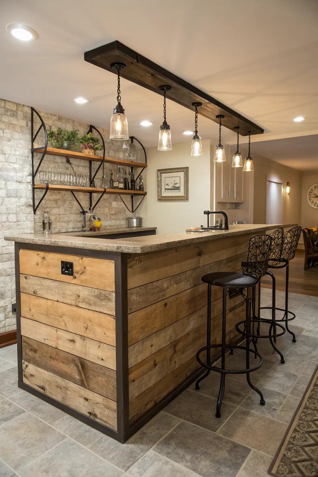 Distinctive mediums can inject character into your kitchen bar.