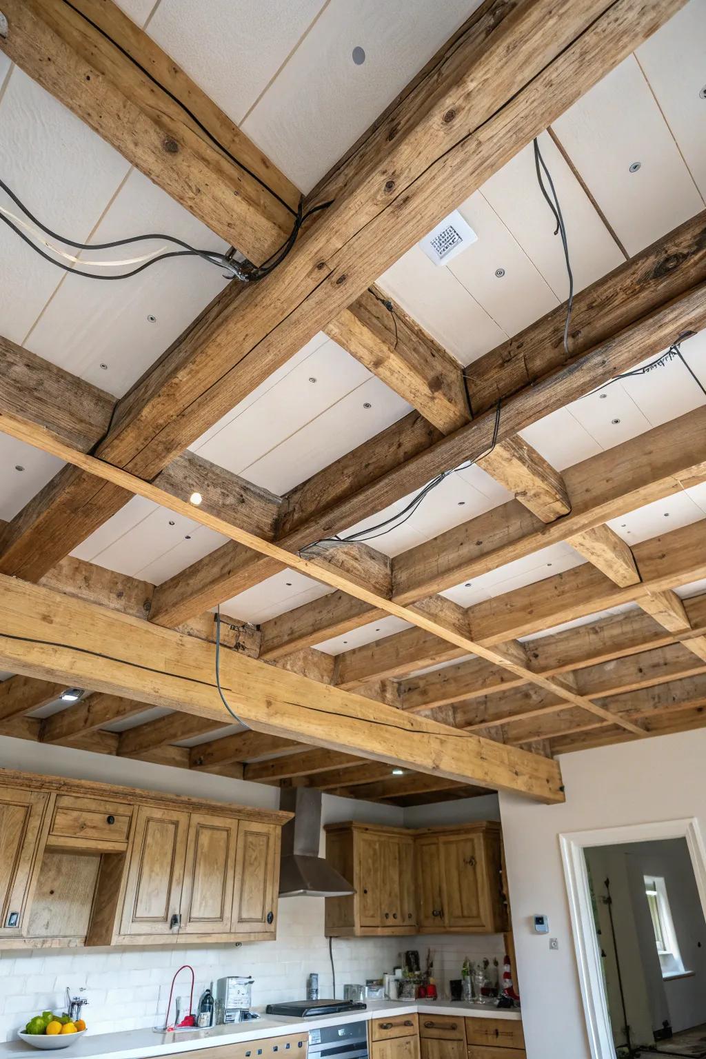 Employ supports to gracefully conceal ceiling imperfections.