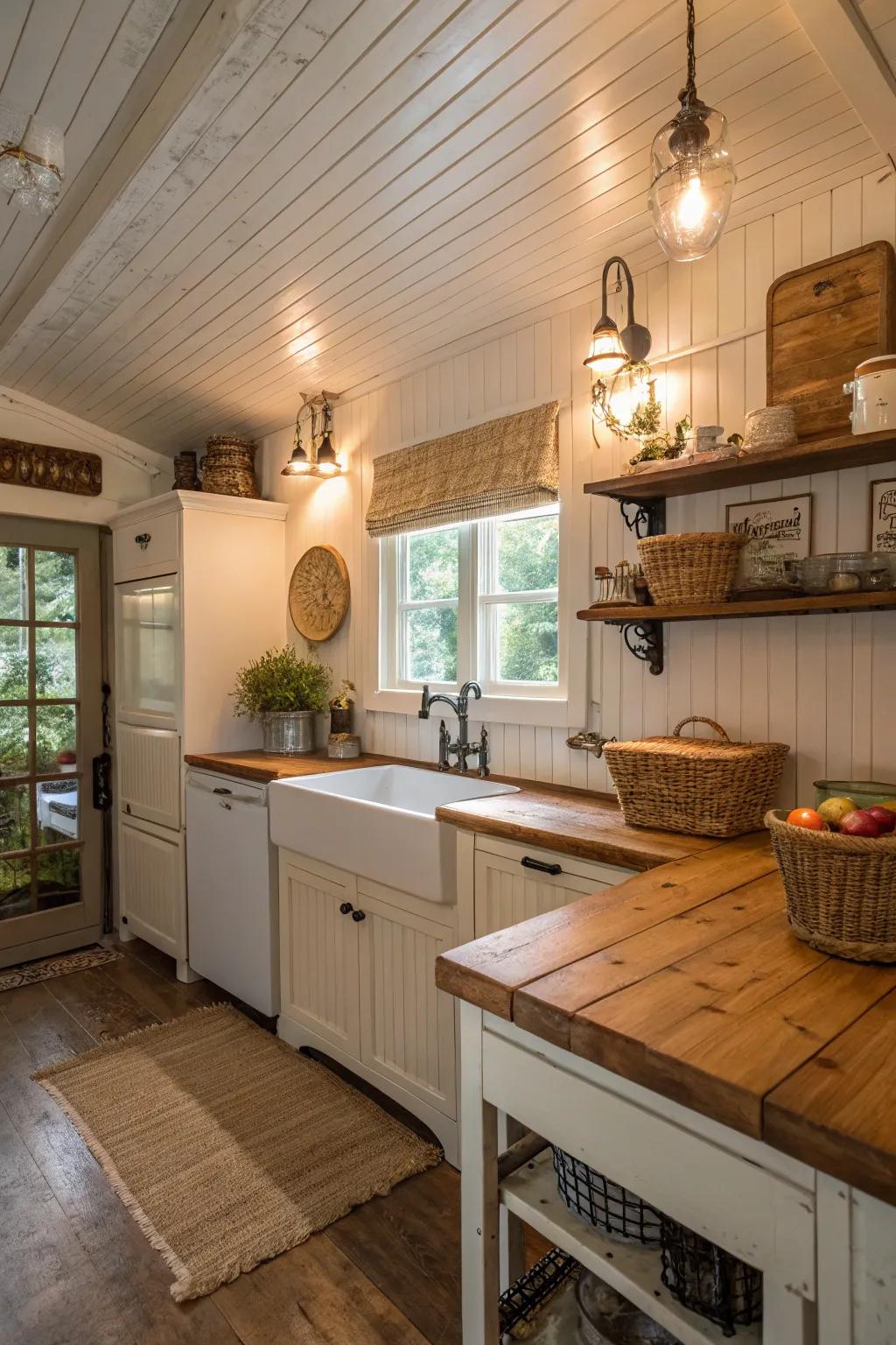 Incorporate cottage charm using a tongue and groove ceiling.