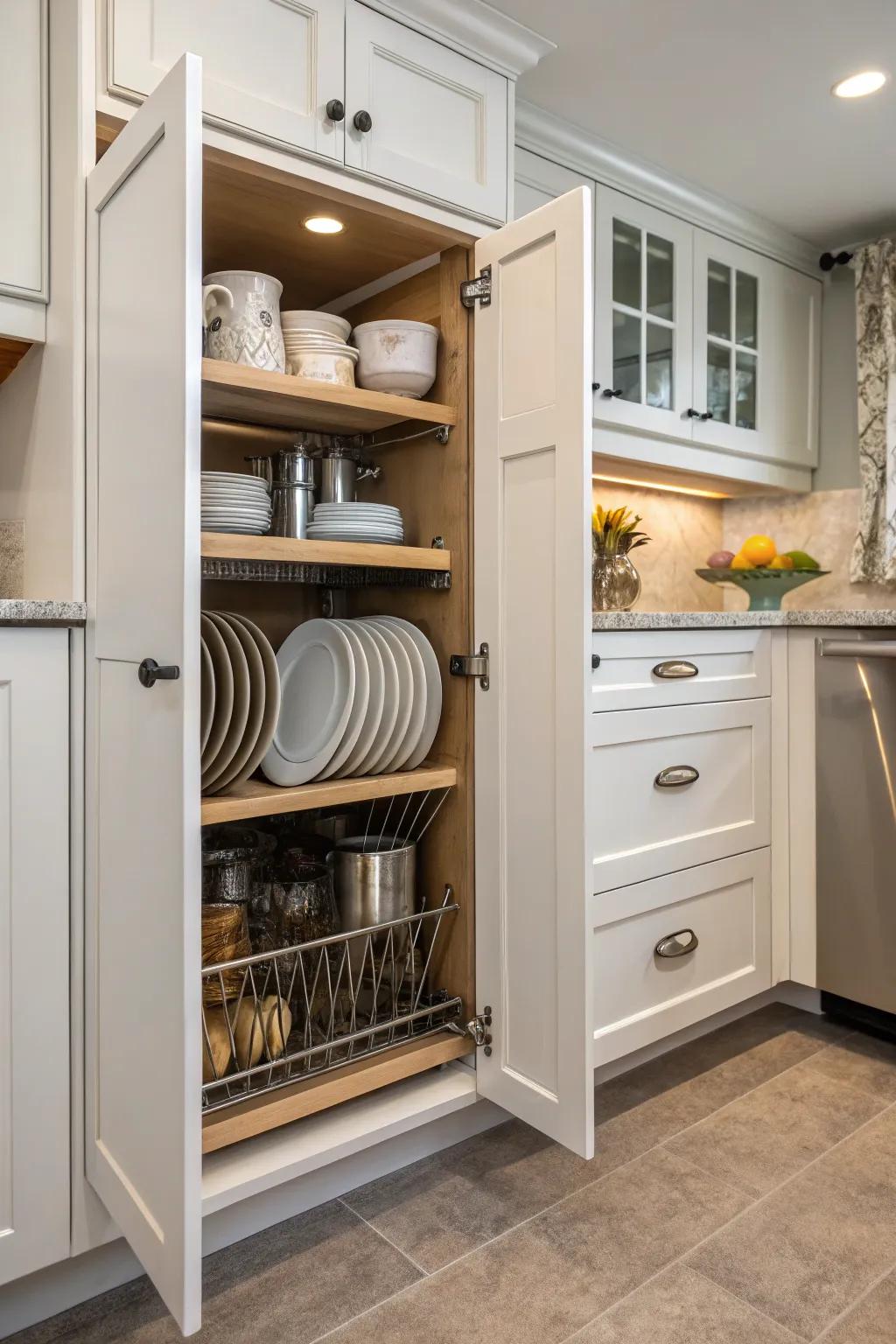 Custom slots keep your kitchen essentials organized and accessible.